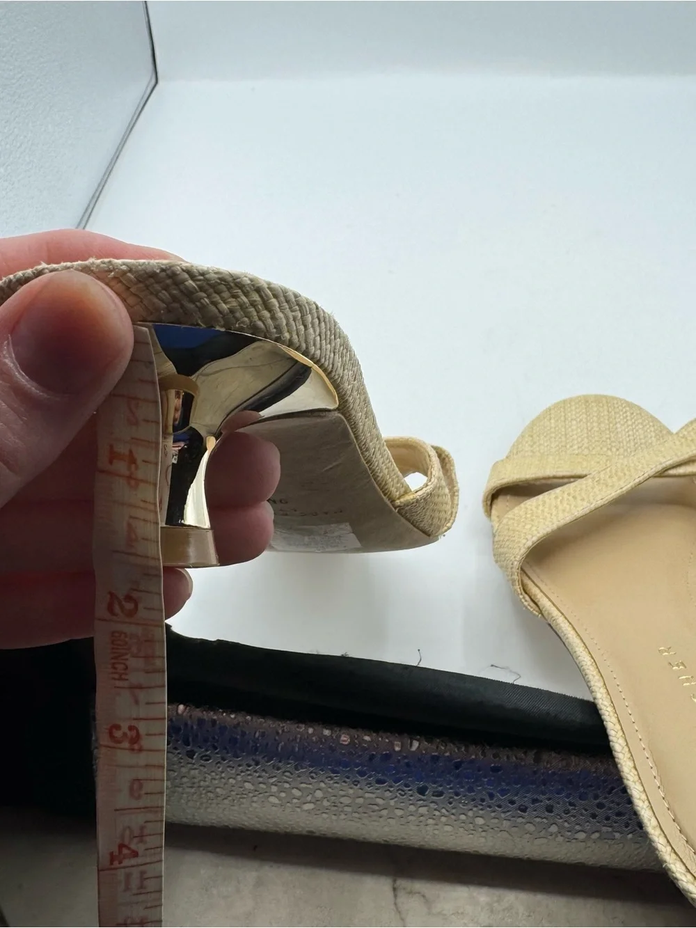 Marc Fisher Tracey Raffia Gold Kitten Heel Slide Sandal size 9 wedding event